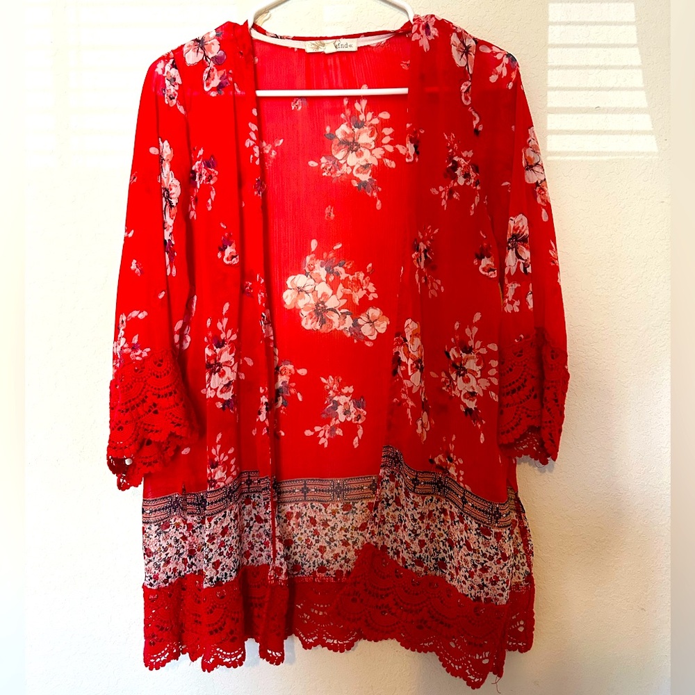 Red floral Kimono XS